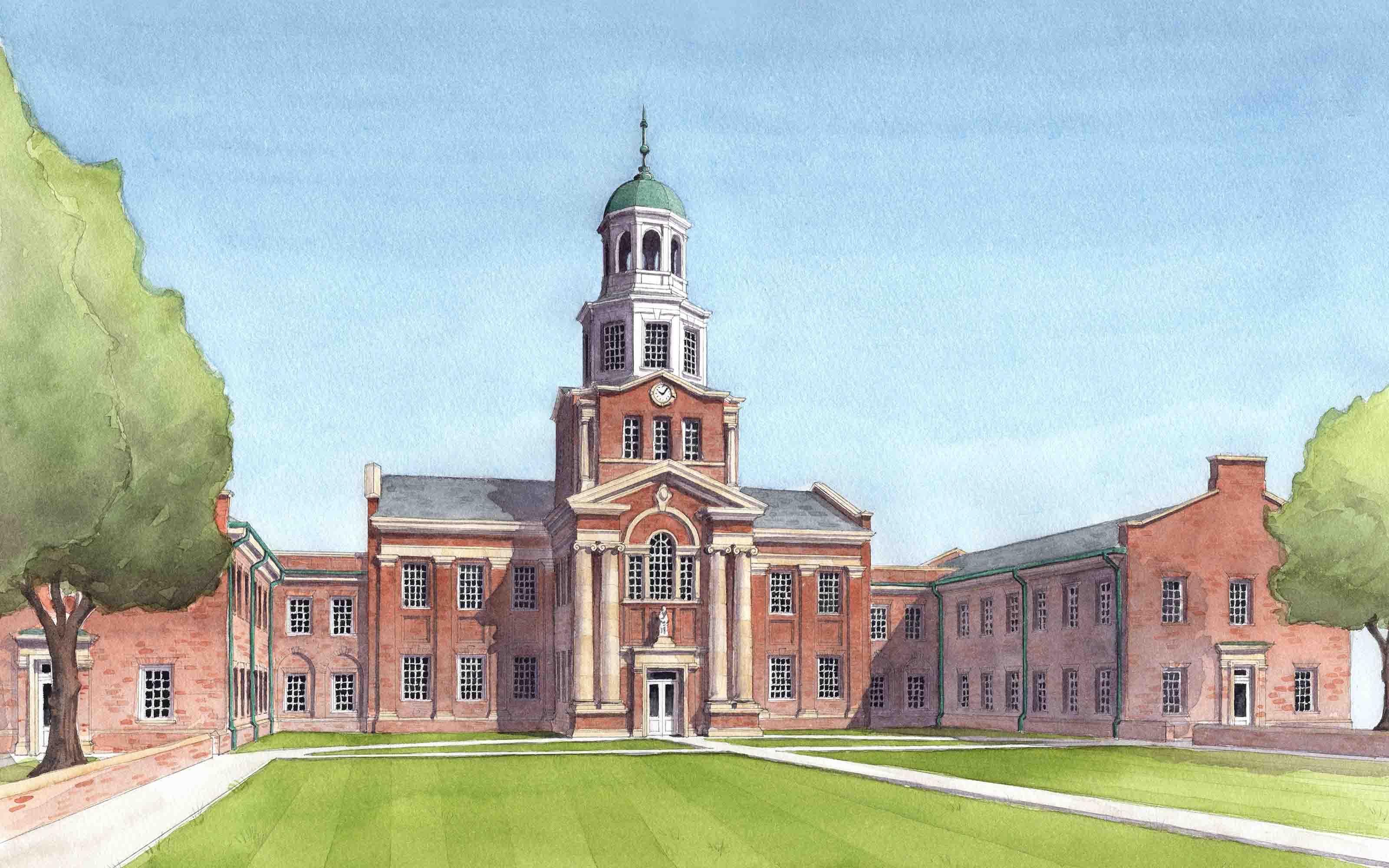 Watercolor rendering of the Library exterior